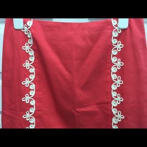 Boden Red Skirt with Cream Embroidery